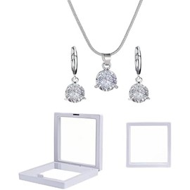 Set de Collar y Aretes con Caja de Almacenamiento de Joyas Transparente, Accesorios y Regalo Elegantes para Mujer, Moda Sencilla Regalos para Mujer Navidad Cumpleaños Boda Día de San Valentín
