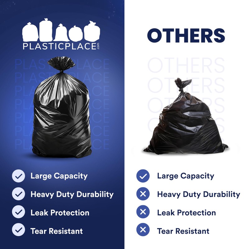 Plasticplace - T55151BK 55-60 gallon Trash Bags │ 1.5 Mil