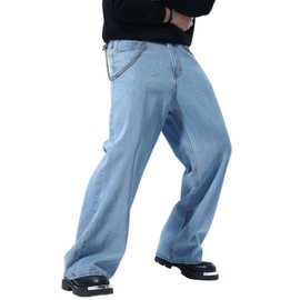 Plaid&Plain Men's Hip Hop Baggy Jeans Casual Wide Leg Y2k Skateboard Vintage Denim Pants Streetwear Antique 30WX32L