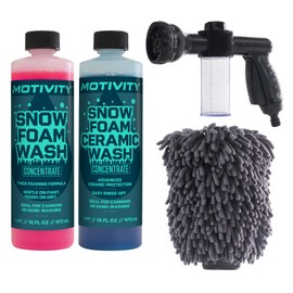 MOTIVITY Foam Focus Kit – Includes Snow Foam & Ceramic Car Wash Soap, Chenille Microfiber Wash Mitt, & Foaming Spray Nozzle, Safe for Use on Cars, Trucks, Motorcycles, Powersports, RVs