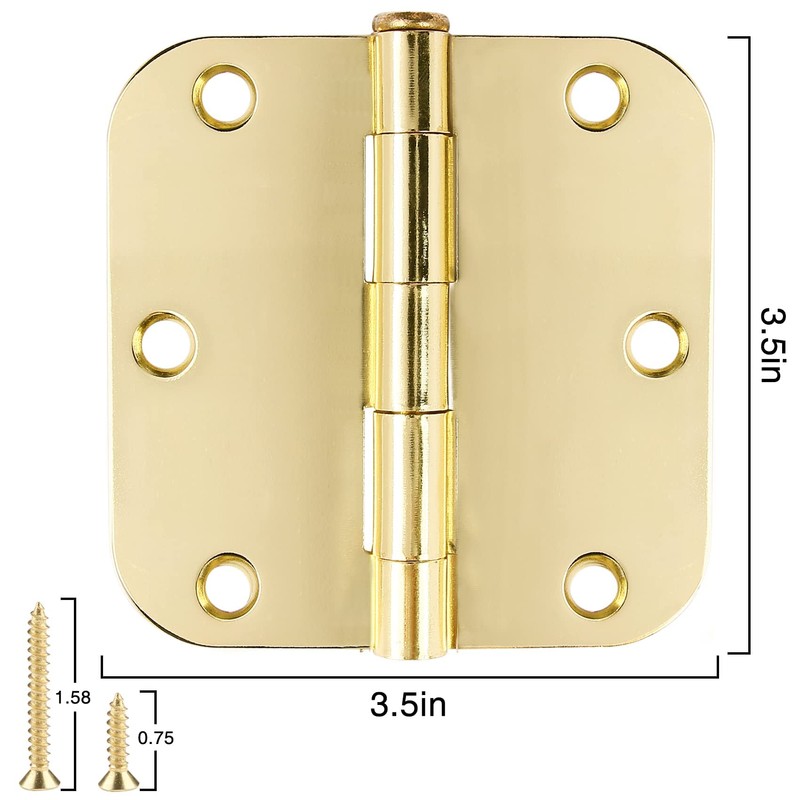 Rounded Door Hinges 3-1/2" x 3.5 inch, 5/8 Radius, Polished