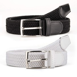 Radmire 2 Pack Elastic Braided Woven Canvas Belts for Men and Women (Black+White, XX-Large/44-46" Waist)