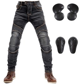 LOMENG mens Motorcycle Riding Jeans Motocross Cycling Motorbike Racing Pants CE Knee Hip Removable Armored, Black Kev, 36 Regular