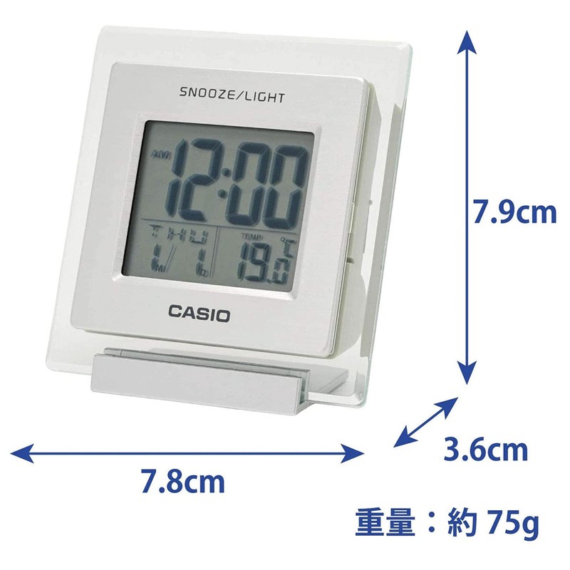 Casio DQ-735-8JF Alarm Clock, Digital Temperature, Calendar Display, Silver