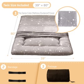 MAXYOYO Grey Constellation Japanese Floor Futon Mattress, Tatami Floor Mat Portable Camping Mattress Kids Sleeping Pad Foldable Rolling Up Floor Lounger Couch Bed with Mattress Protector, Twin