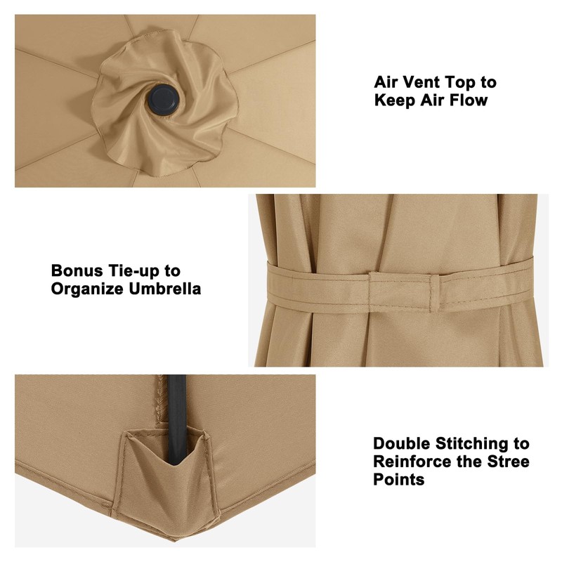 MASTERCANOPY Patio Umbrella 9 ft Replacement Canopy for 8 Ribs-Khaki