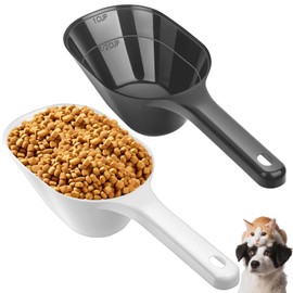Aosnare 1 Cup Pet Food Scoop Set With Measuring Lines For Dog, Puppy and Cat (Black and White)