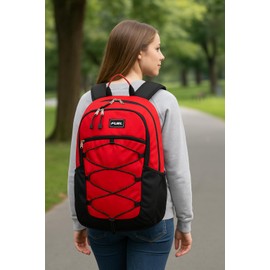 FUEL Sport Backpack w/Multiple Compartments & Bungee Great for Sports, Travel, Leisure, Classroom, Outdoors, Hiking - Red