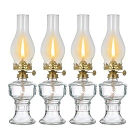 DNRVK 4 Pack Rustic Oil Lamp Vintage Color Glass Kerosene Lamp Lantern 12.8''Chamber Oil Lamps for Indoor Use Home Decor Lighting Classic Old Clear Hurricane Lamp for Emergency Lighting