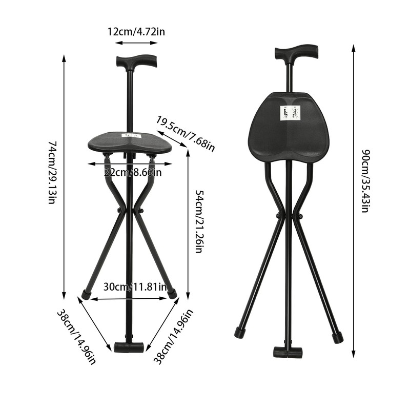 Dodoam Folding Cane with Seat，Tripod Chair Seat Stool Heavy Duty