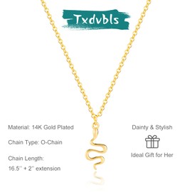 Txdvbls Dainty Gold Necklace - Chic Snake Necklace 14k Gold Plated Simple Gold Snake Pendant for Women