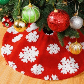Motionchic Mini Tree Skirt 24'' Small Christmas Tree Skirts Red Snowflake Christmas Soft Christmas Tree Skirts with White Snowflakes Faux Fur Plush Xmas Tree Decorations Party Christmas Tree Ornaments