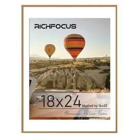 RICHFOCUS 18 x 24 Poster Frame Bronze|18x24 Picture Frame with Mat for 16x20|24 x 18 Metal Aluminum Frame for Wall with Tempered Glass|Hanging Hardwares Included, Set of 1
