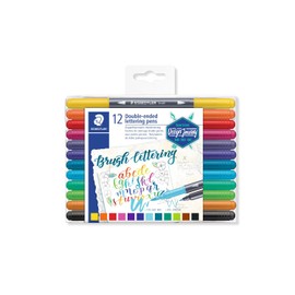 Staedtler Double-ended Brush Marker Brush Letter Duo, Creative Lettering, Flexible and Fine Tip, Blendable Ink, Set of 12 Assorted Colors, 3004TB12A6
