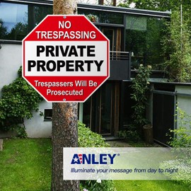 ANLEY Private Property Aluminum Warning Sign, Trespassers Will Be Prosecuted - No Trespassing Security Alert - UV Protected and Weatherproof - 12" x 12"