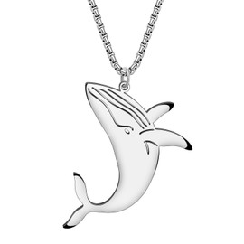 YAYAKO Stainless Steel Sperm Whale Necklace Pendant Chain Charms Whale Gifts for Women Girls Charms Sea Jewellery (Silver Blue Whale)