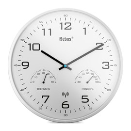 Mebus Modern Radio Wall Clock with Temperature Display and Humidity, 30 cm, Radio-Controlled Clock, Living Room, Kitchen Clock, Model: 52841, Colour: White