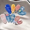 10 Pcs Blue French Tip Press on Nails Handmade Medium