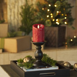 Luminara Wax Drip Flameless LED Candle, Burgundy 3" x 4.5", Timer Function, Real Wax Pillar, Battery Operated Unscented Safe, Long-Lasting