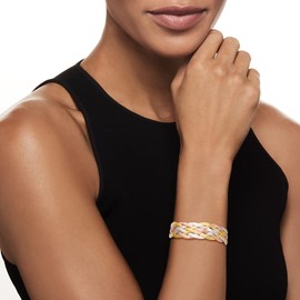 Ross-Simons Italian Tri-Colored Sterling Silver Reversible Braid Bracelet. 8 inches