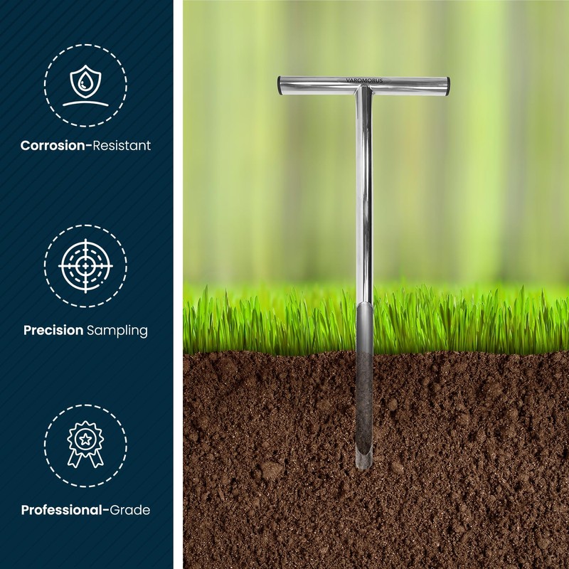 Varomorus Soil Sampler Probe 21" Stainless Steel Tubular T-Style Handle.