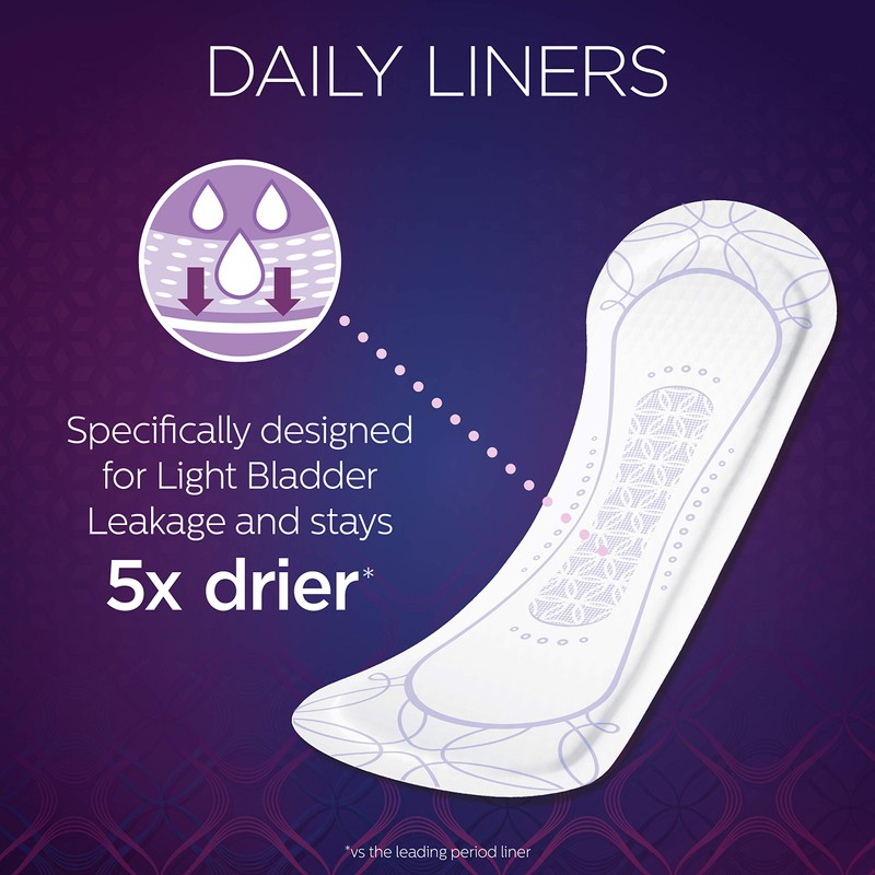 Poise Daily Microliners, Incontinence Panty Liners, Lightest Absorbency, Long, 50