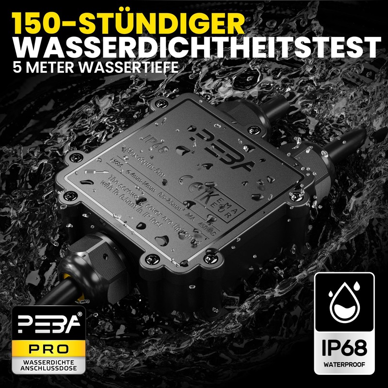 PEBA IP68 Waterproof Cable Junction Box, 3-Way Outdoor Cable Connector,