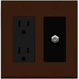 RiteAV - 15 Amp Power Outlet and 1 Port Coax Cable TV- F-Type Decorative Type Wall Plate - Brown/Black