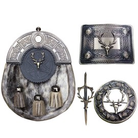 Scottish Kilt Sporrans with Brooch/Buckle Stag Head Style/Kilt Pin 4 Pcs Set