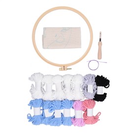 Punch Needle Kit Cute White Cat Easy Operation Glossy Frame 9.8in Hoop 13Pcs Yarns Punch Needle Art for Beginners