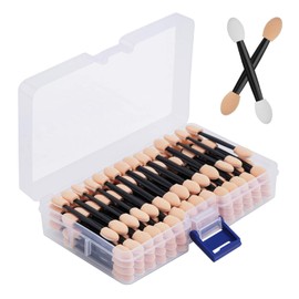Cuttte 120 aplicadores desechables de esponja de sombra de ojos de doble cara con contenedor, 2.44 pies de longitud, brochas de sombra de ojos, aplicador de maquillaje, color negro