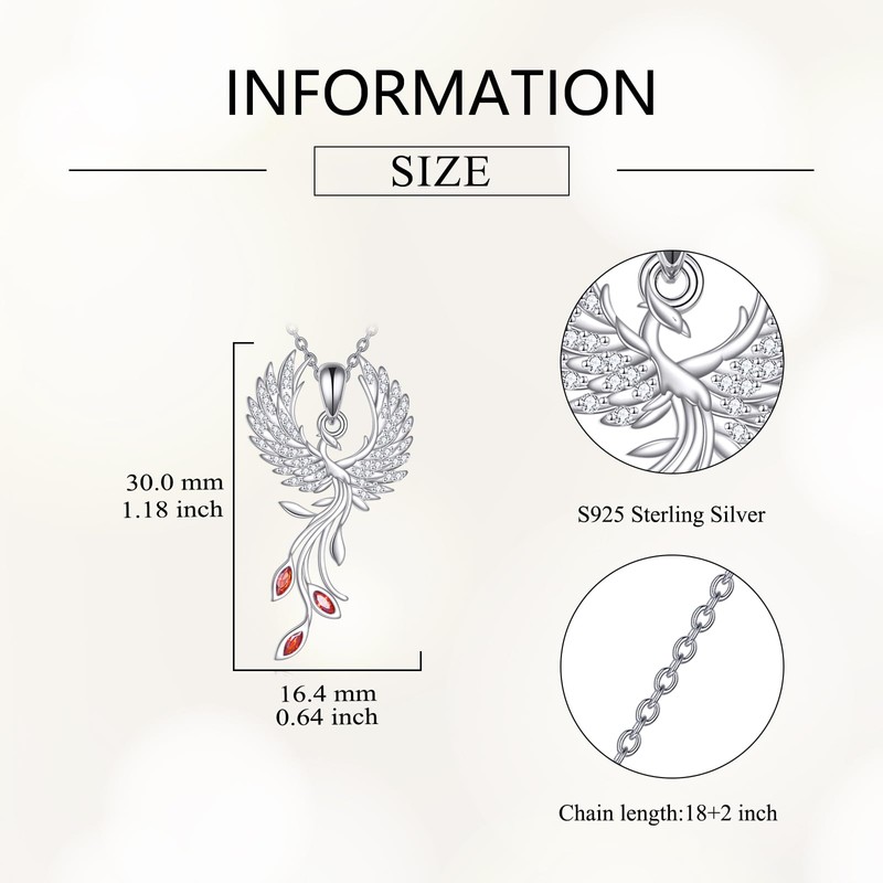 YONFQE Phoenix Necklace S925 Sterling Silver Rising Phoenix Pendant Jewelry