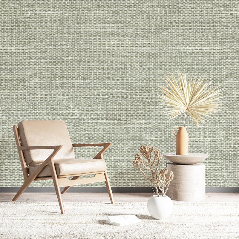 Simon&Siff Green Textured Grasscloth Peel and Stick Wallpaper 17.7"x118" Neutral