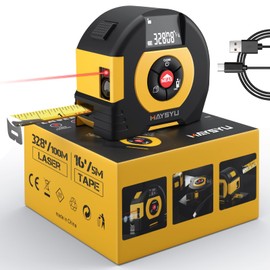 2-in-1 Laser Tape Measure, MAYSYU 328Ft/100M Laser Measure & 16Ft/5M Self-Locking Tape Measure, Support USB-C Charging, with Area and Volume Measurement, Flexible Unit Switching (M/in/Ft)
