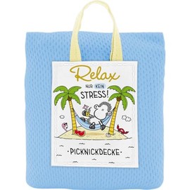 Sheepworld Picnic Blanket with Saying Relax, Picnic Blanket, Dark Blue, 110 cm x 140 cm, Small Protective Cover with Handle, Gift, Birthday, Wanderlust, Travel, 74131