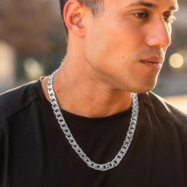 LIFETIME JEWELRY 11.5mm Flat Cuban Link Chain Necklace for Men 24k Real Gold Plated (36 inches, White Gold)