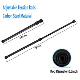 2 Pack Small Tension Rods 12 in to 20 Curtain Rods in Extendable Width Spring Cupboard Bars for Window,Wardrobe, Kitchen Utensils and Cabinet Without Drilling Adjustable