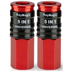 RayMagic 5 In 1 Universal Quick Industrial Connect Coupler, 1/4" Female NPT, Air Hose Fittings, Release Sleeve, Red (2-Piece)