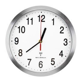 Lawei Radio-Controlled Wall Clock Aluminium Wall Clocks Kitchen Clock Automatic Switch Silver 25 cm