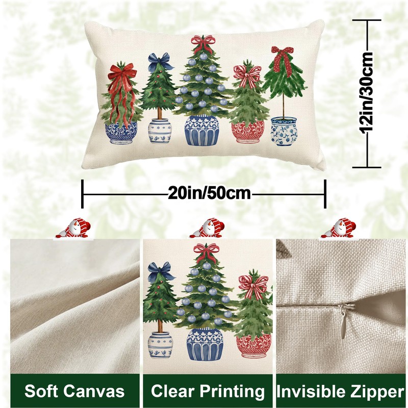 Christmas Blue Porcelain Lumbar Pillow Cover 12x20 Inch 1 Piece