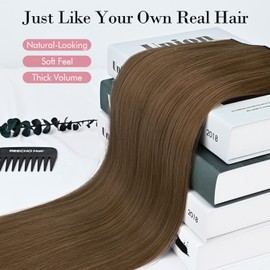 REECHO Invisible Wire Hair Extensions with Transparent Headband Adjustable Size Removable Secure Clips in Straight Secret Hairpiece for Women (20 Inch, Chocolate Brown)