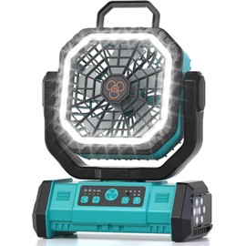 Honesorn 20000mAh Fan Portable Rechargeable with LED Light & Remote, Blue | Up to 60H Runtime, 45°/90°Oscillating, Hanging Hook, 4 Speeds, 8H Timer, USB-C