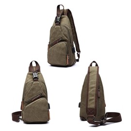 WTiger Canvas Sling Bag Crossbody Backpack Shoulder Casual Rucksack for Men Women Outdoor Cycling Hiking Travel Fishing Shopping trekking Green