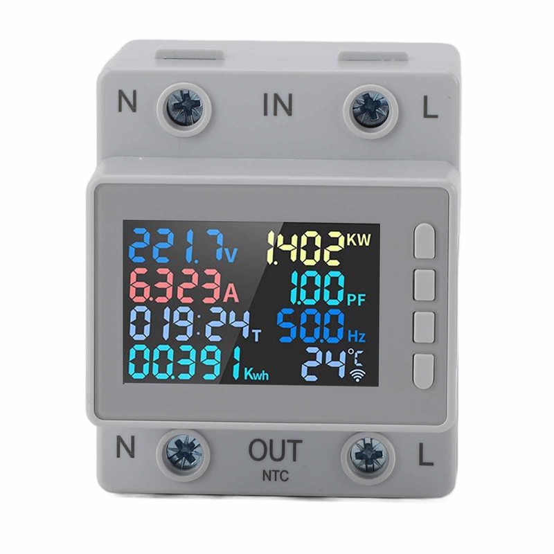 DIN Rail Voltage Current Meter 170‑270V 0‑63A Digital Display Energy