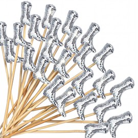 CHENGU 50 Pcs Cowboy Cocktail Picks with Mirror Disco Boots 4.7 Inch Cowboy Toothpicks Disco Boots Cupcake Toppers Bamboo Cocktail Skewers Food Picks Drinks Dessert Sticks for Western Party Supplies