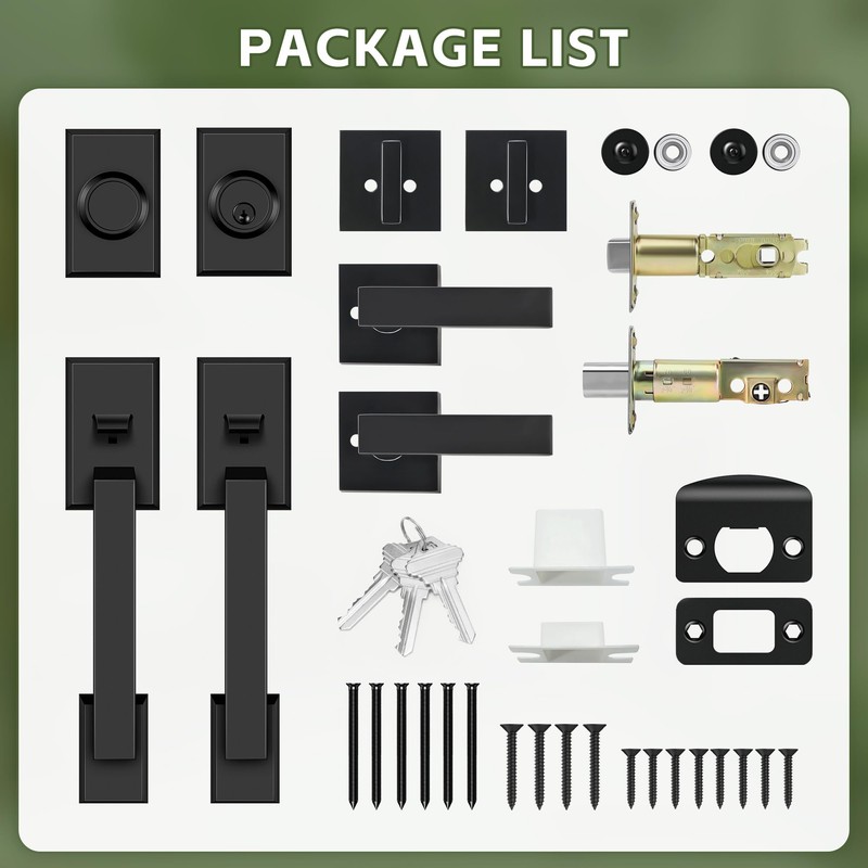 Moquin Double Front Door Lock Set, Matte Black Square Front