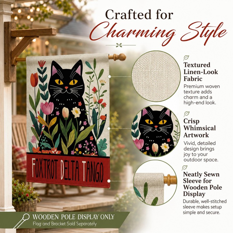 Black Cat Garden Flag 28x40 Inch Funny Spring Floral House