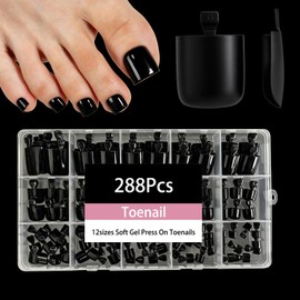 Jsiallye Press on Toenails for Women, Short Square, Black Fake Toe Nails | Thick Acrylic Nail Design, 3 Weeks Wear, Salon-Quality, Natural Look, Toe Nail Tips for Girl, 288Pcs, 12Sizes, Nail Tips Only