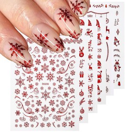 6 Sheets Christmas Nail Art Stickers Cute Red Christmas Penguin Nail Decals 3D Self Adhesive Santa Claus Snowflake Elk Nail Supplies Xmas Winter Nail Stickers for Women DIY Acrylic Nail Decorations
