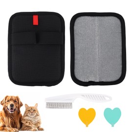 2 Pcs Pet Hair Removal Gloves with 2 Hooks & Brush, Reusable Rectangle Electrostatic Cat & Dog Hair Removal Tools Double-Sided Fur Remover for Couch Furniture Carpet Sheet